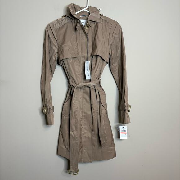 NWT Cole Haan Women's Single Breasted Hooded Trench Coat Nude Cream Size XS - Picture 3 of 6
